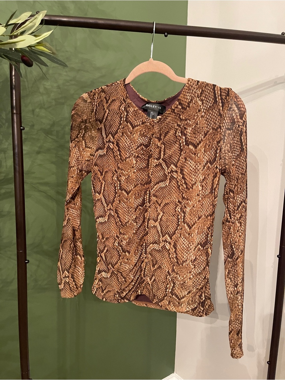 Bailey 44 Brown Snake-Print Long Sleeve Top